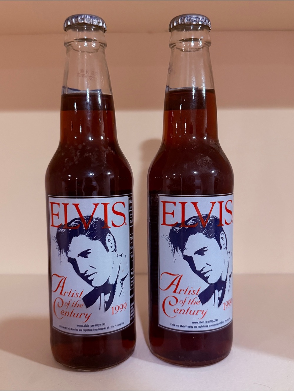 2 Vintage 1999 Elvis Presley Pepsi Bottles Artist of the Century Sealed Full